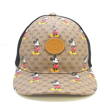 【新着】【中古】GUCCI(グッチ) キャップ DISNEY ブラウン×黒×マルチ ポリエステル×コットン×ナイロン