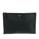 【中古】PRADA(プラダ) クラッチバッグ 黒 サフィアーノレザー