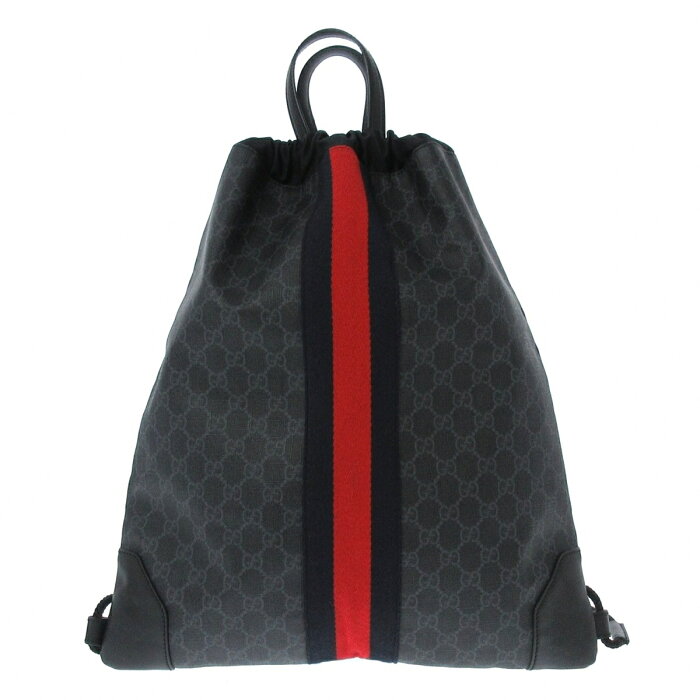 【新着】【中古】GUCCI(グッチ) GGスプリームキャンバス ドローストリングバックパック リュックサック 黒×グレー PVC(塩化ビニール)×ナイロン