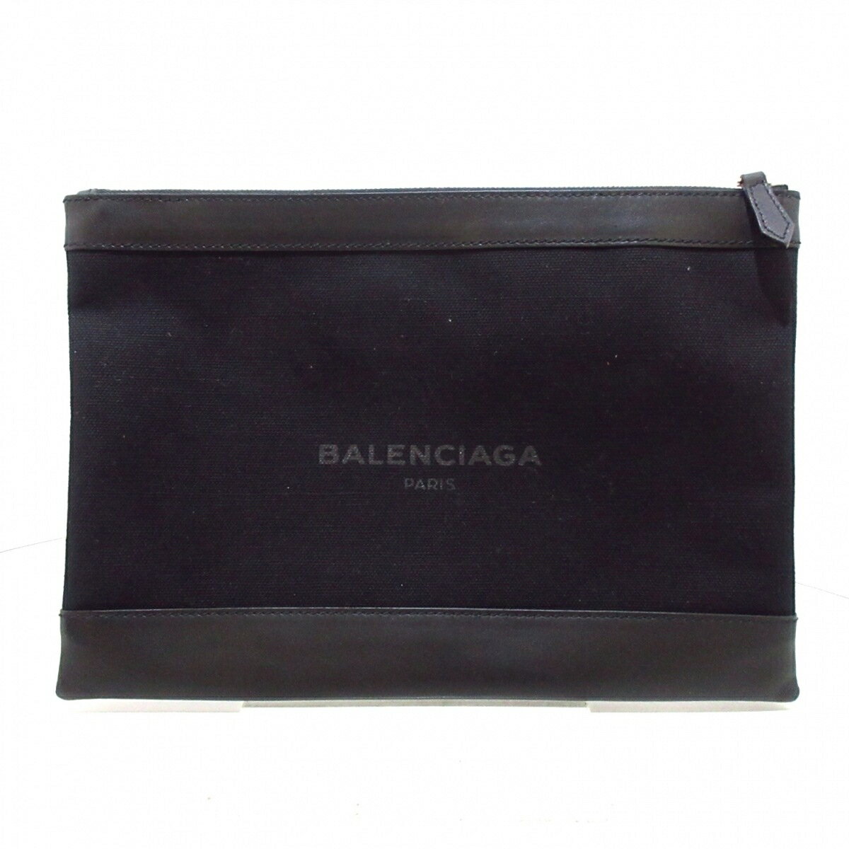 【新着】【中古】BALENCIAGA(バレンシアガ) ネイビークリップM クラッチバッグ 黒 キャンバス×レザー