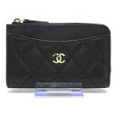 【中古】CHANEL(シャネル) マトラッセ コインケース ゴールド金具/L字ファスナー/カードケース付き 黒 キャビアスキン