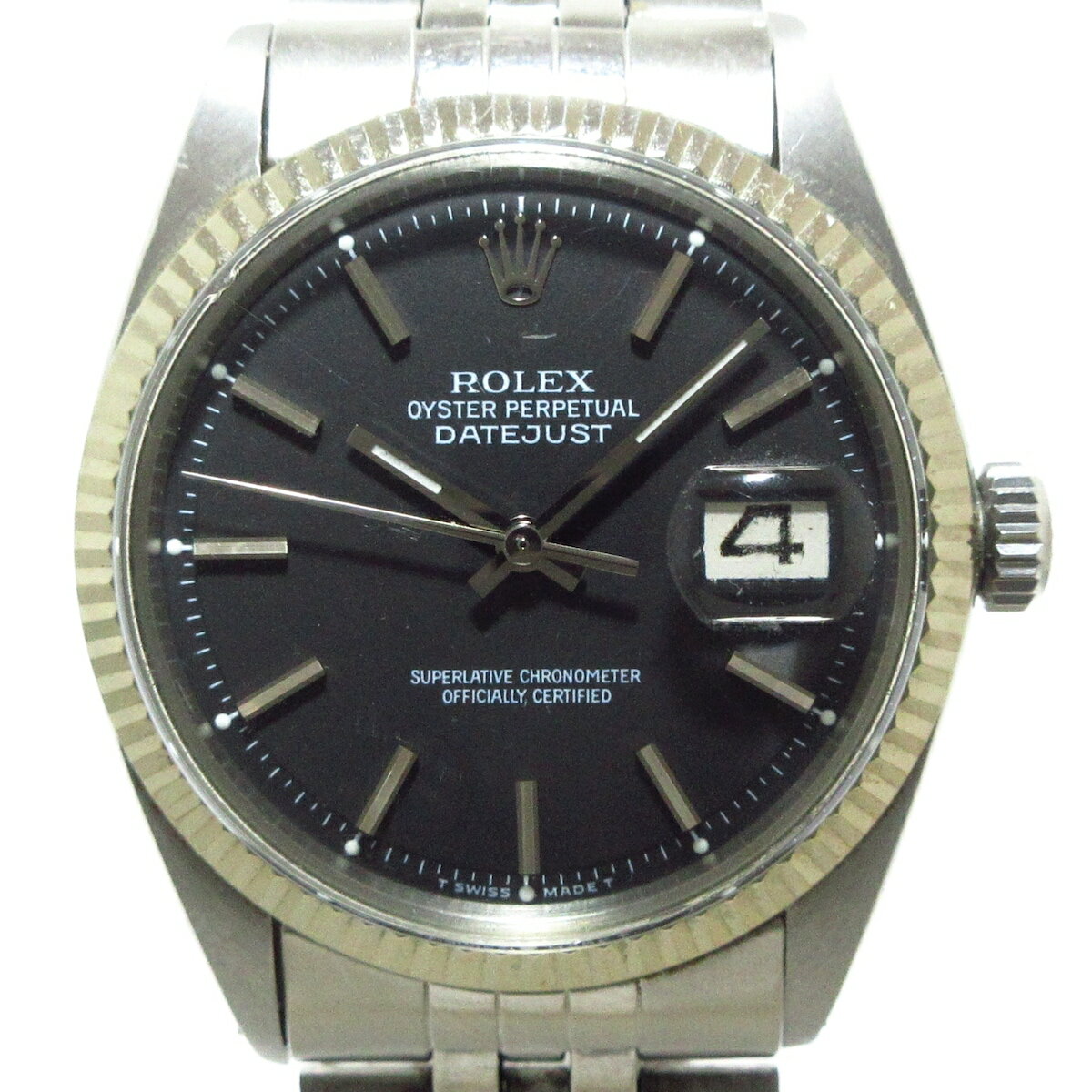 【中古】ROLEX(ロレックス) デイトジャスト 腕時計 SS×K18WG/21コマ/巻きブレス/バーインデックス 黒