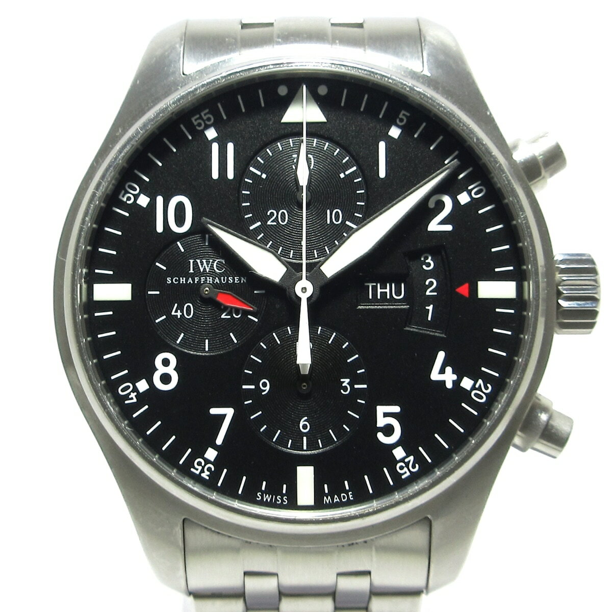 【中古】IWC(アイダブリューシー) パイロットウォッチ 腕時計 SS/クロノグラフ 黒