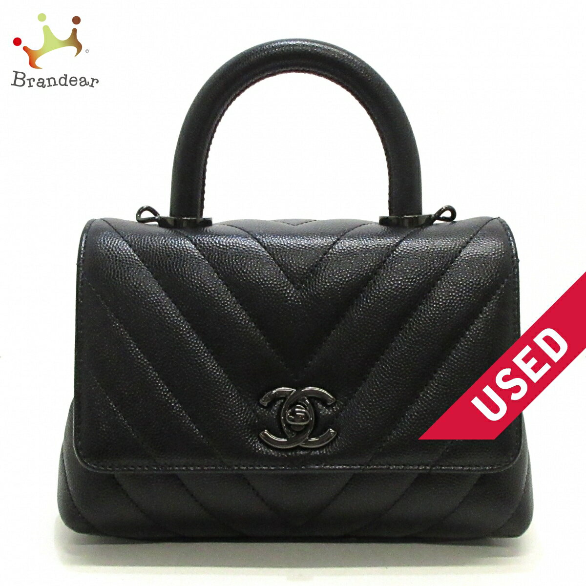 【新着】【中古】CHANEL(シャネル) トップハンドル ミニ フラップ バッグ/ココハンドル/Vステッチ(シェブロン) ハンドバッグ ブラック金具 黒 キャビアスキンのサムネイル