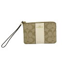【中古】COACH(コーチ) シグネチャー柄 ポーチ ベージュ×アイボリー レザー