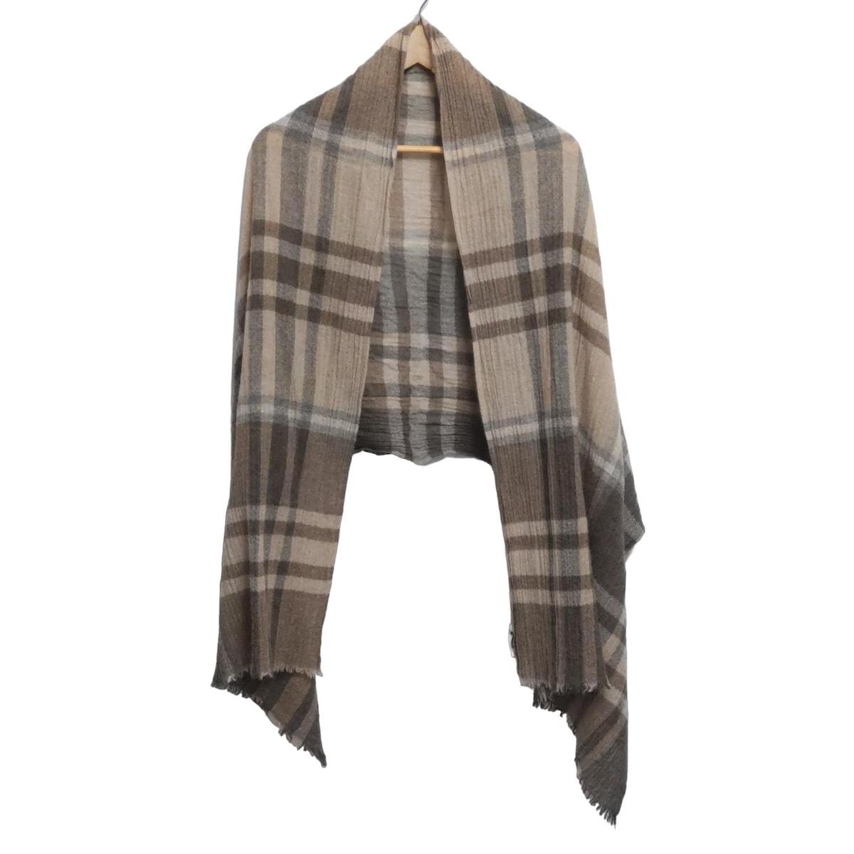 【中古】Papas(パパス) ストール(ショール) チェック柄/カシミヤ50%×ウール50% ブラウン×ベージュ