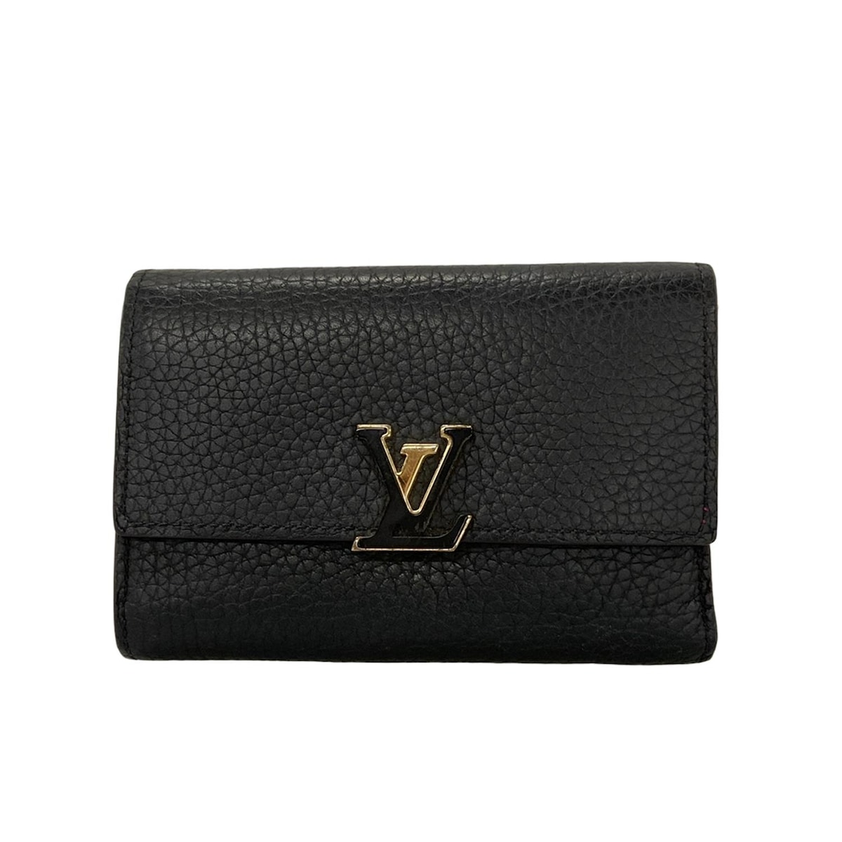 【中古】LOUIS VUITTON(ルイヴィトン) ポルトフォイユカプシーヌコンパクト 3つ折り財布 ノワール・ホットピンク レザー