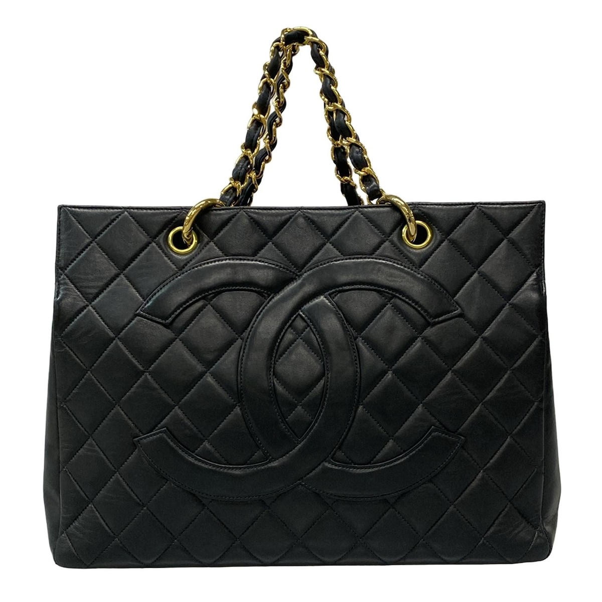 【中古】CHANEL(シャネル) マトラッセ トートバッグ ゴールド金具/チェーンショルダー 黒 ラムスキン