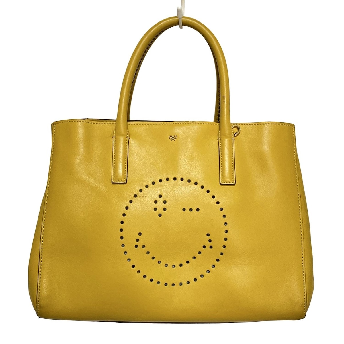 【中古】Anya Hindmarch(アニヤハインドマーチ) スマイリーウィンク トートバッグ イエロー レザー