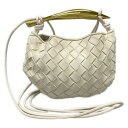 【中古】BOTTEGA VENETA(ボッテガヴェネタ) ミニ サーディン ショルダーバッグ 2WAY/イントレチャート チョーク(白)×ゴールド ラムスキン