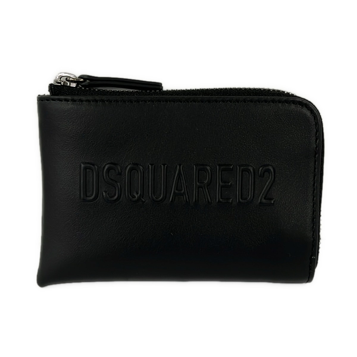 B, F, H, J, P, W - 【中古】DSQUARED2(ディースクエアード) 財布 エンボス加工×ラウンドファスナー 黒 レザー