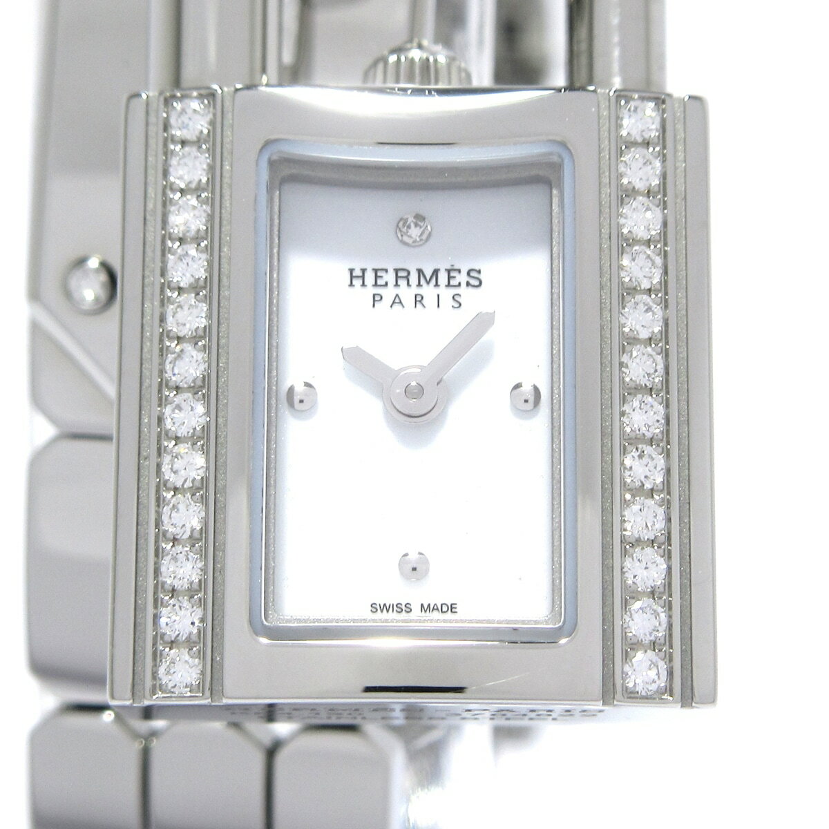 【中古】HERMES(エルメス) ケリーウォッチ 腕時計 ベゼルダイヤ/1P文字盤ダイヤ 白