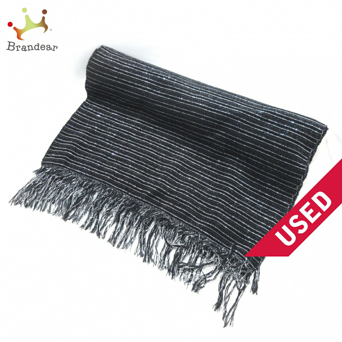 【中古】CHANEL(シャネル) マフラー 黒×シルバー カシミヤ×ポリエステル×レーヨン×ナイロンのサムネイル