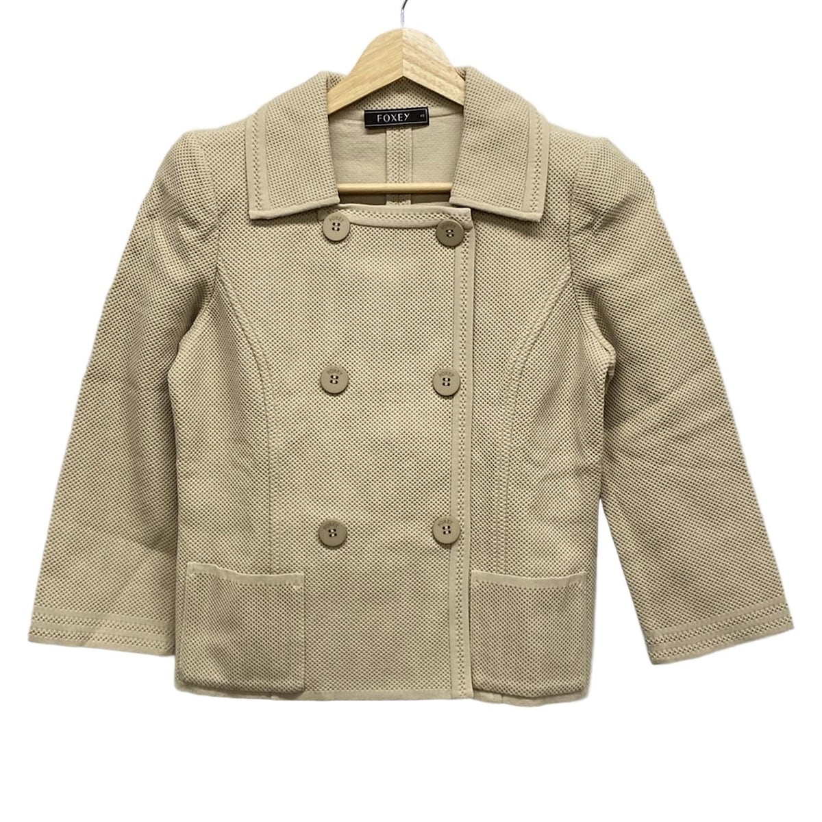 【中古】FOXEY(フォクシー) ジャケット 肩パット/七分袖/ショート丈/春/秋 ベージュ