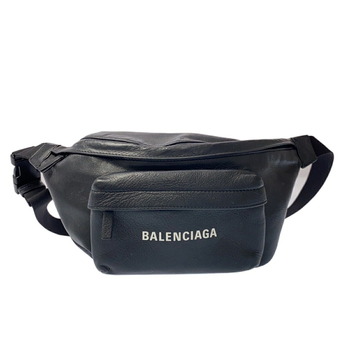 【中古】BALENCIAGA(バレンシアガ) エブリデイ ロゴ ベルトパック ウエストポーチ 黒 レザー