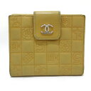 【中古】CHANEL(シャネル) アイコン Wホック財布 シルバー金具 ベージュ ラムスキン