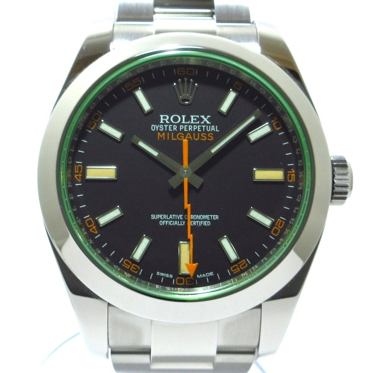 【中古】ROLEX(ロレックス) ミルガウス 腕時計 SS/ランダムルーレット/グリーンガラス/13コマ(フルコマ)/2018.6 黒