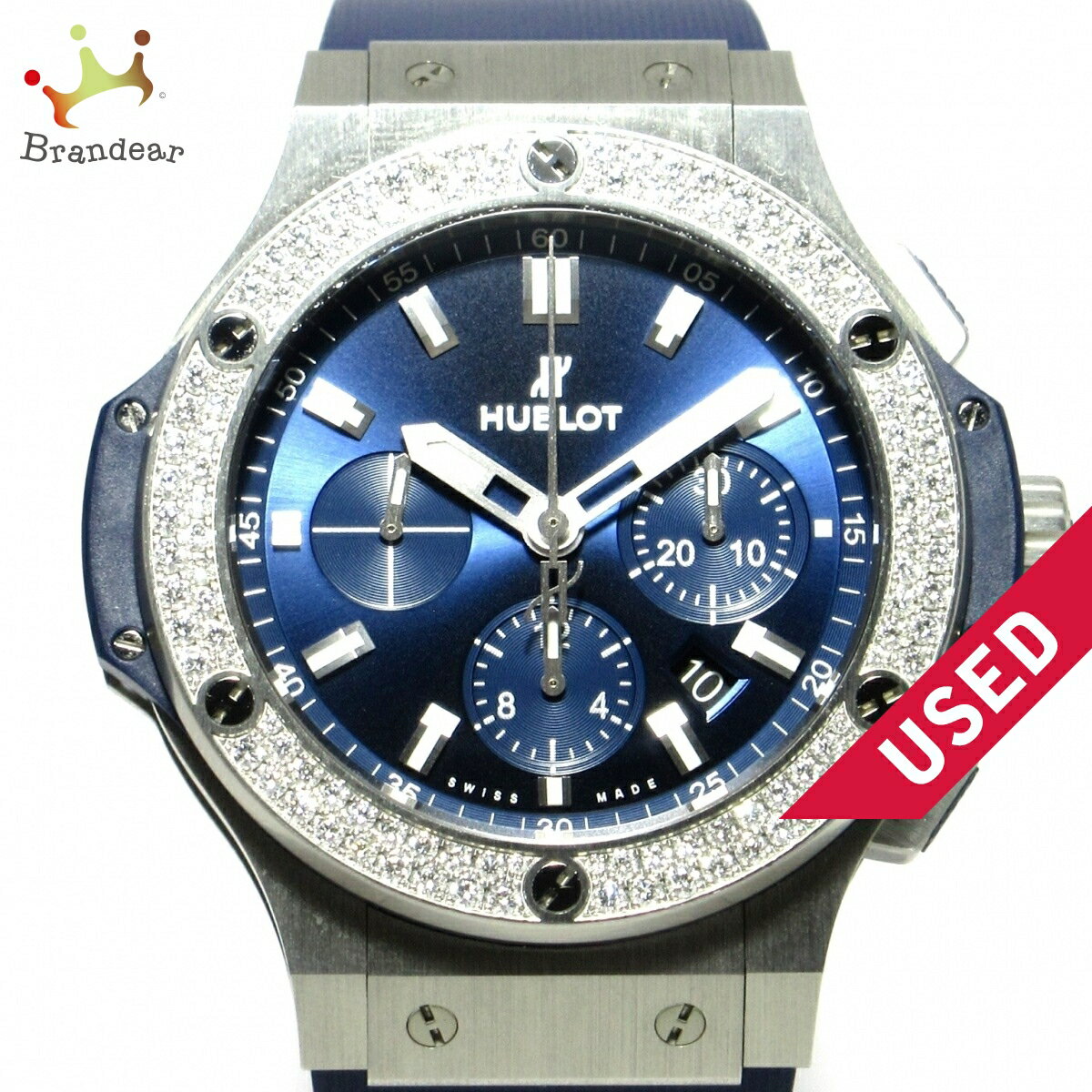 【新着】【中古】HUBLOT(ウブロ) ビッグバン スチール ブルー ダイヤモンド 腕時計 SS/ラバーベルト/純正ダイヤベゼル/裏スケ/2020.09 ブルー