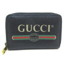 【中古】GUCCI(グッチ) グッチプリント コインケース ラウンドファスナー 黒×グレーベージュ×マルチ レザー