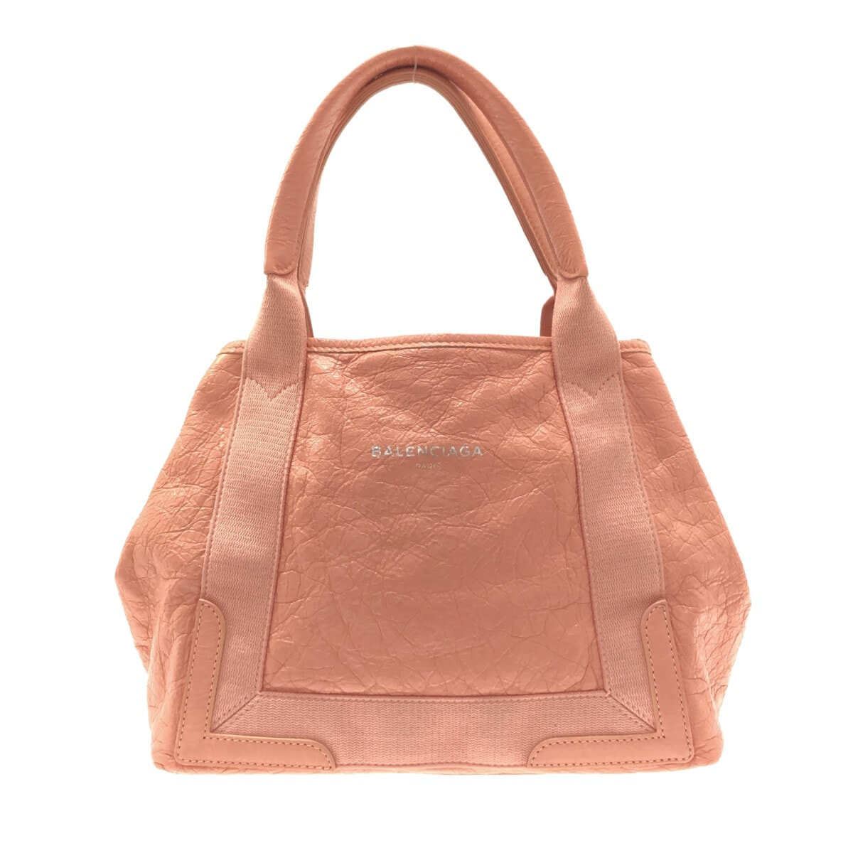 【中古】BALENCIAGA(バレンシアガ) ネイビーカバS トートバッグ サーモンピンク レザー