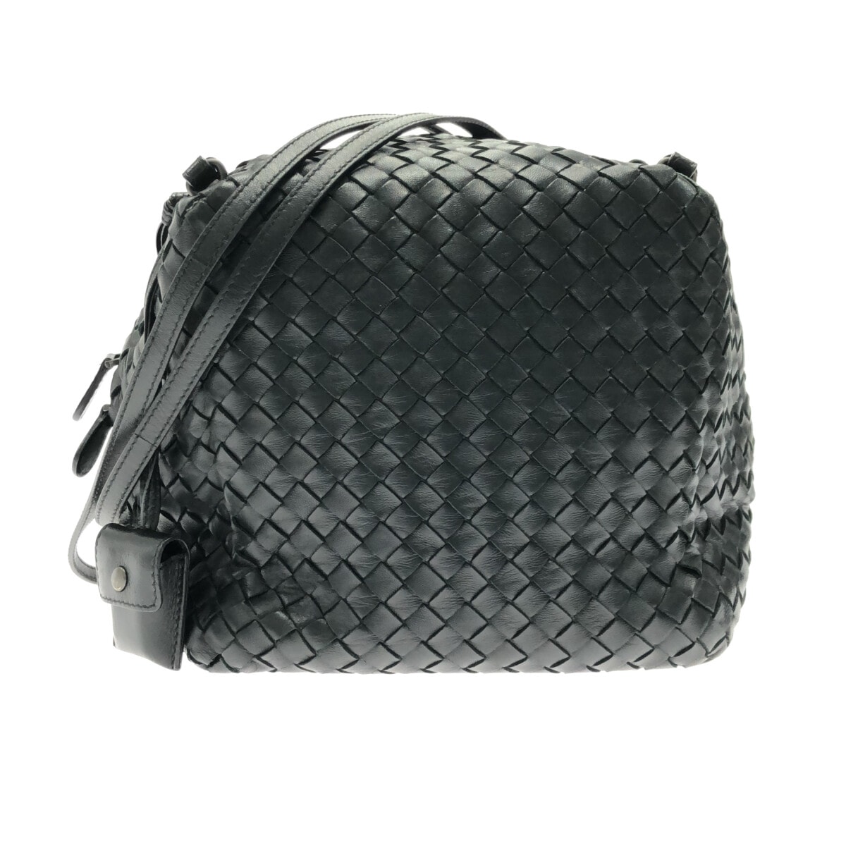 【中古】BOTTEGA VENETA(ボッテガヴェネタ) イントレチャート ショルダーバッグ 黒 レザー