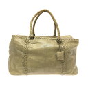 【中古】BOTTEGA VENETA(ボッテガヴェネタ) ボストンバッグ ベージュ×ダークブラウン パイソン