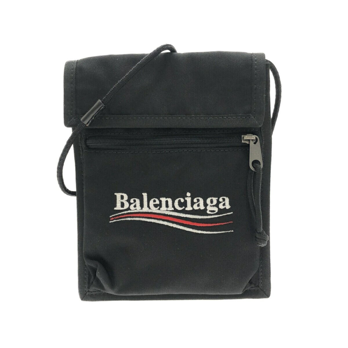 BALENCIAGA(バレンシアガ) エクスプローラー ポーチ ストラップ ショルダーバッグ 黒×白×レッド ナイロン