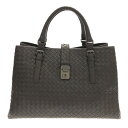 【中古】BOTTEGA VENETA(ボッテガヴェネタ) ローマバッグ/イントレチャート ハンドバッグ ダークブラウン レザー