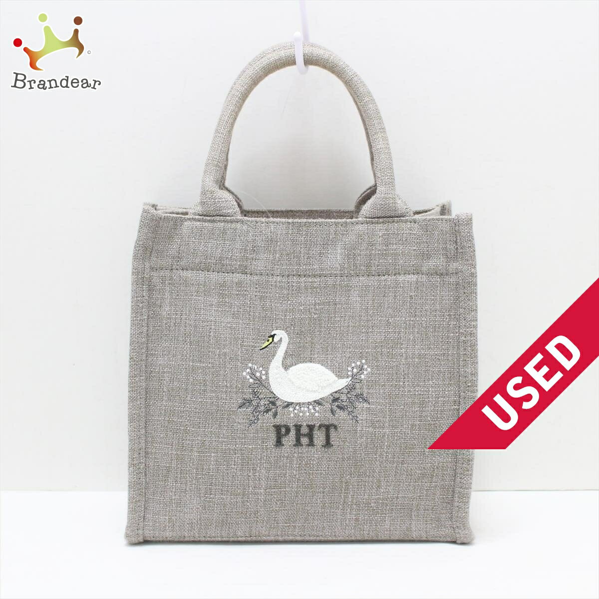 【新着】【中古】SEVEN TEN by MIHO KAWAHITO(セブンテン バイミホカワヒト) トートバッグ スワン/刺繍/PALACE HOTEL TOKYOコラボ グレー×白×マルチ キャンバスのサムネイル