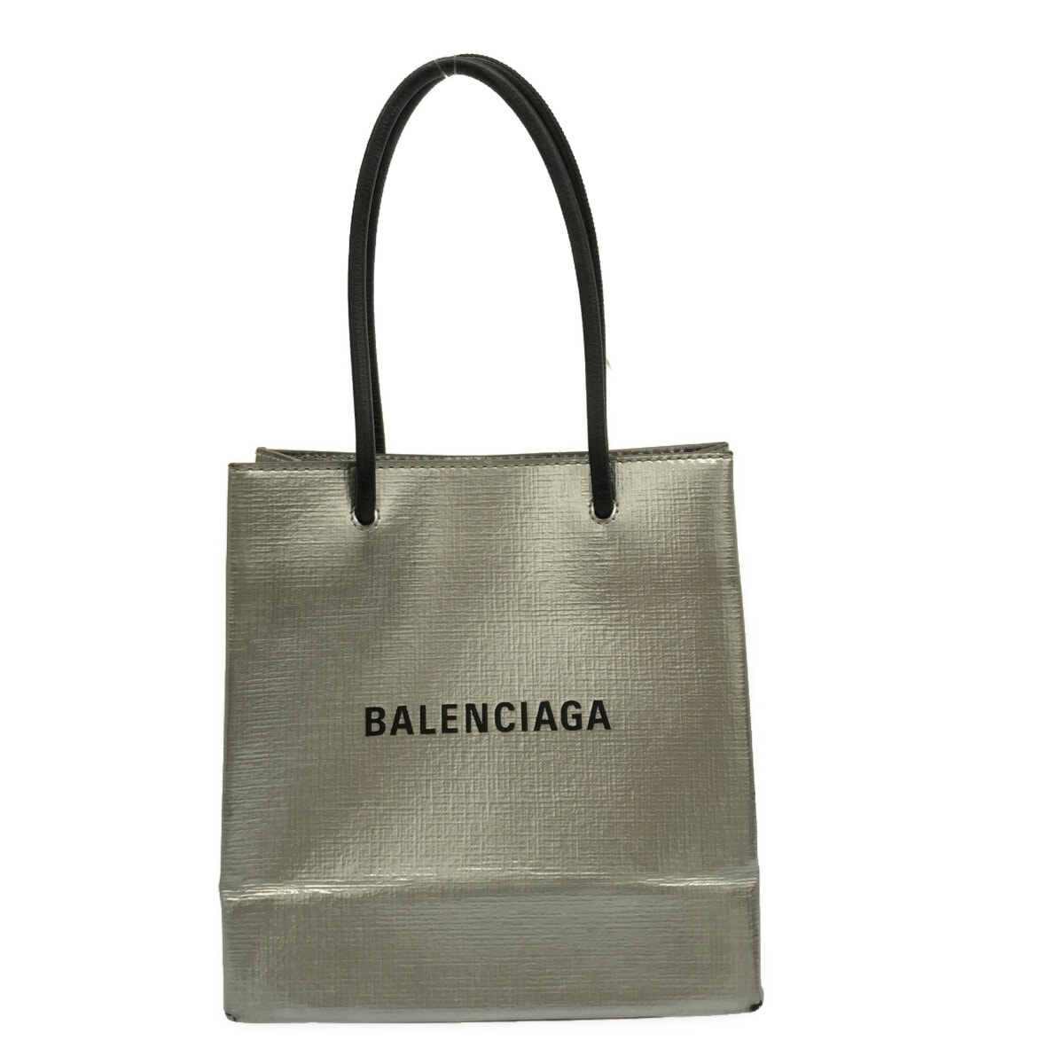 BALENCIAGA(バレンシアガ) ショッピングトート XXS トートバッグ シルバー×黒 レザー