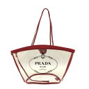 【中古】PRADA(プラダ) プレックスファブリックハンドバッグ ハンドバッグ クリア×レッド×黒 キャンバス×レザー