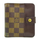 【中古】LOUIS VUITTON(ルイヴィトン) コンパクト・ジップ 2つ折り財布 エベヌ ダミエ・キャンバス