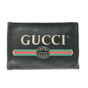 【新着】【中古】GUCCI(グッチ) グッチプリント クラッチバッグ 黒×グリーン×マルチ レザー