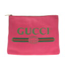 【中古】GUCCI(グッチ) グッチプリント クラッチバッグ ピンク×グリーン×マルチ レザー