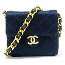 【中古】CHANEL(シャネル) マトラッセ ポーチ チェーンショルダーポーチ/ゴールド金具 ネイビー サテン