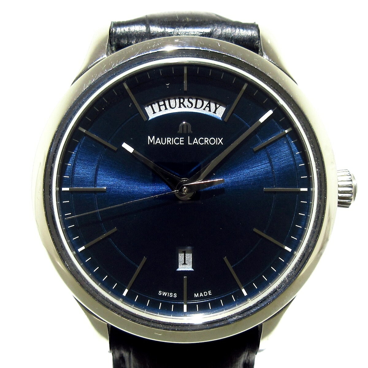 【中古】MauriceLacroix(モーリスラクロア) レ・クラシック 腕時計 革ベルト/型押し加工 ネイビー