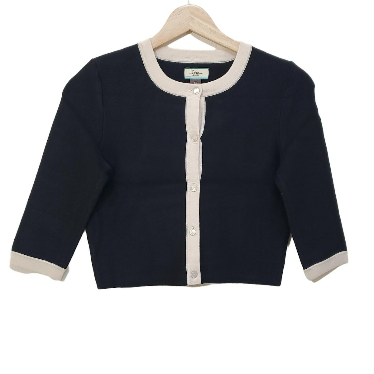 【中古】ISSA(イッサロンドン) ボレロ 七分袖/ショート丈 黒×アイボリー