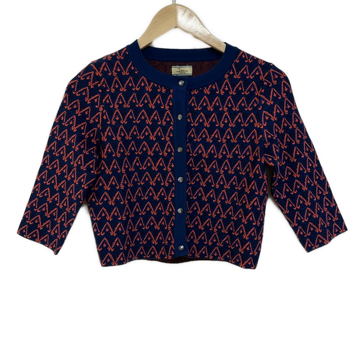 【中古】ISSA(イッサロンドン) カーディガン 七分袖/ショート丈 ブルー×レッド