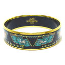【中古】HERMES(エルメス) エマイユ バングル フラッグ/鳥 ゴールド×黒×グリーン×マルチ