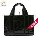 【新着】【中古】TORY BURCH(トリーバーチ) トートバッグ 黒 エナメル（レザー）×キャンバス