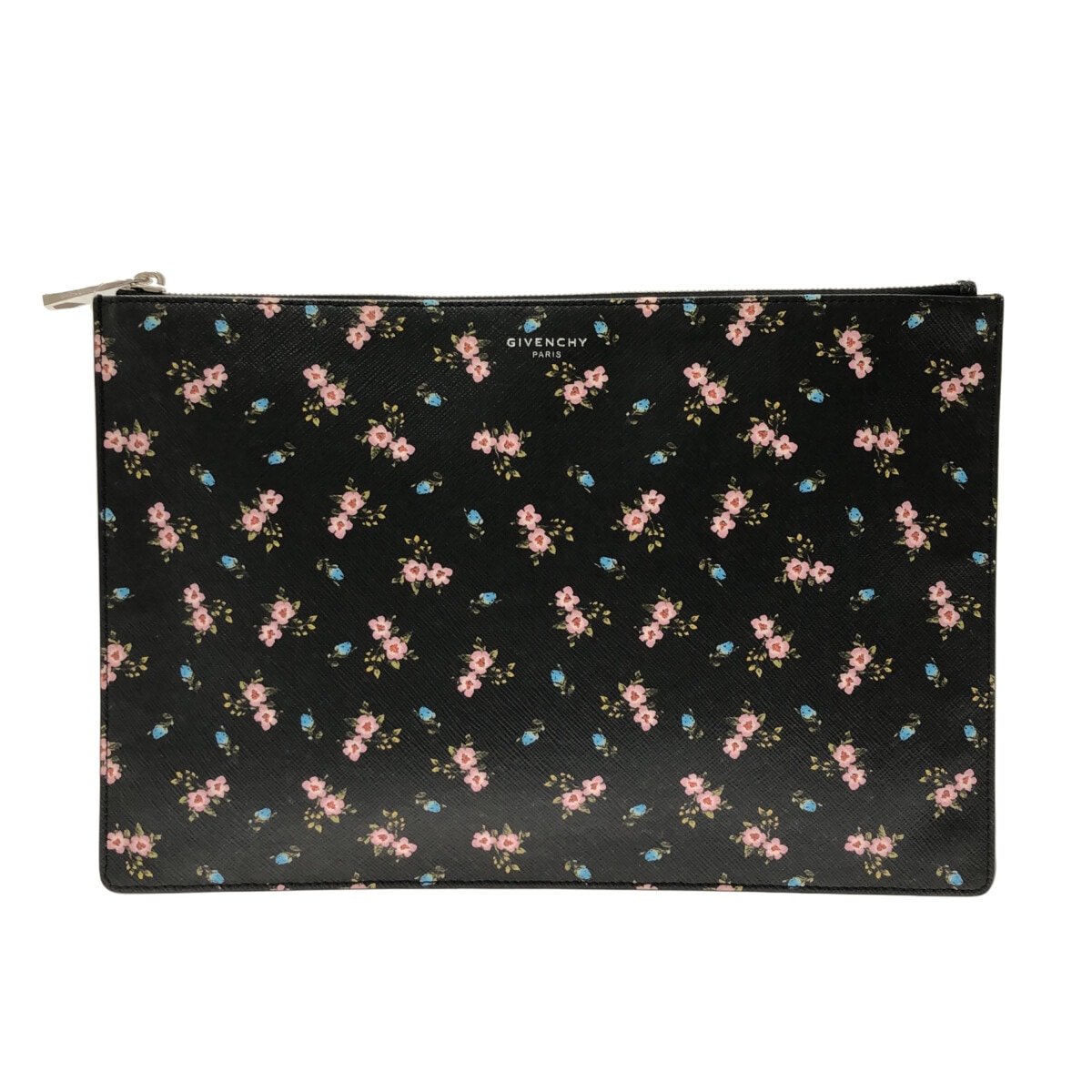 【中古】GIVENCHY(ジバンシー) クラッチバッグ 花柄 黒×ライトピンク×マルチ レザー