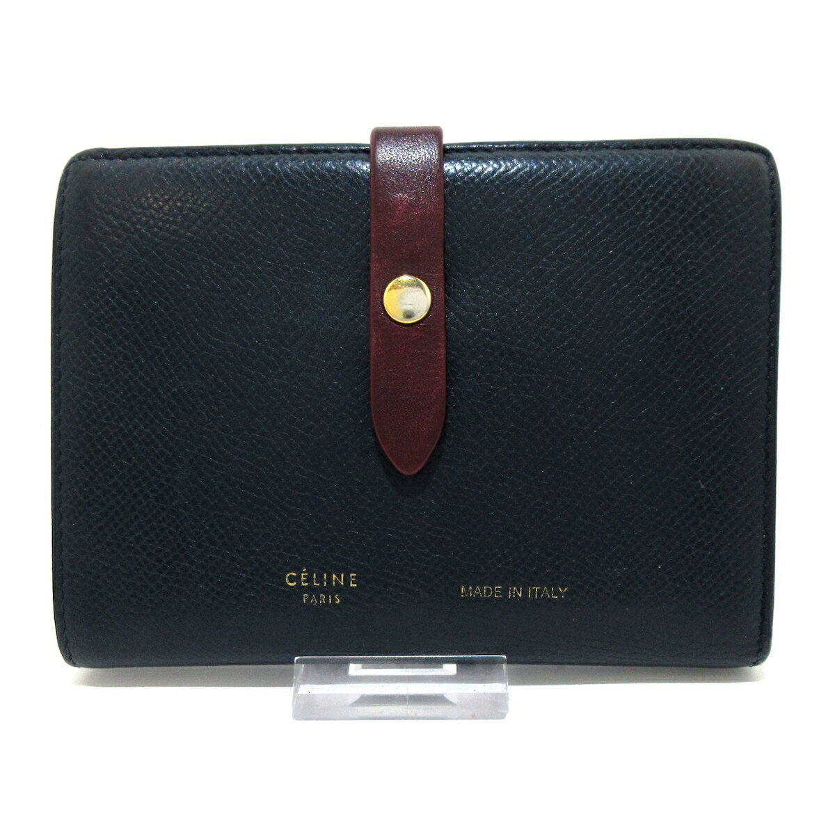 【中古】CELINE(セリーヌ) ストラップミディアムマルチファンクション 2つ折り財布 バイカラー ネイビ..