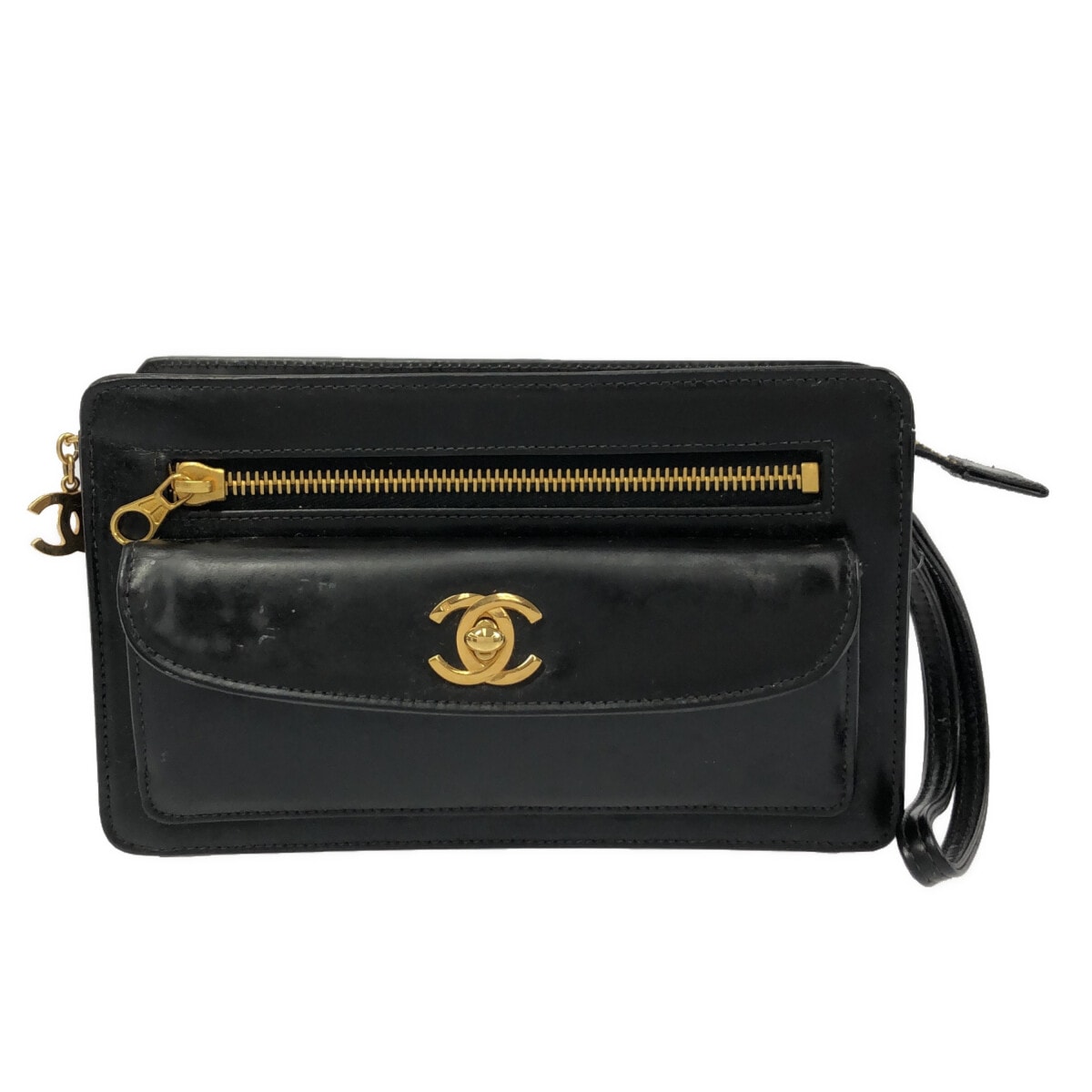 【新着】【中古】CHANEL(シャネル) セカンドバッグ ココマーク/ゴールド金具 黒 レザー