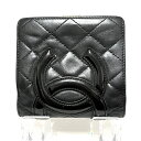 【中古】CHANEL(シャネル) カンボンライン 2つ折り財布 がま口 黒 ラムスキン×エナメル（レザー）