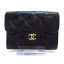 【中古】CHANEL(シャネル) マトラッセ コインケース ゴールド金具 黒 キャビアスキン