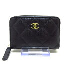 【新着】【中古】CHANEL(シャネル) マトラッセ コインケース ゴールド金具/ラウンドファスナー 黒 キャビアスキン