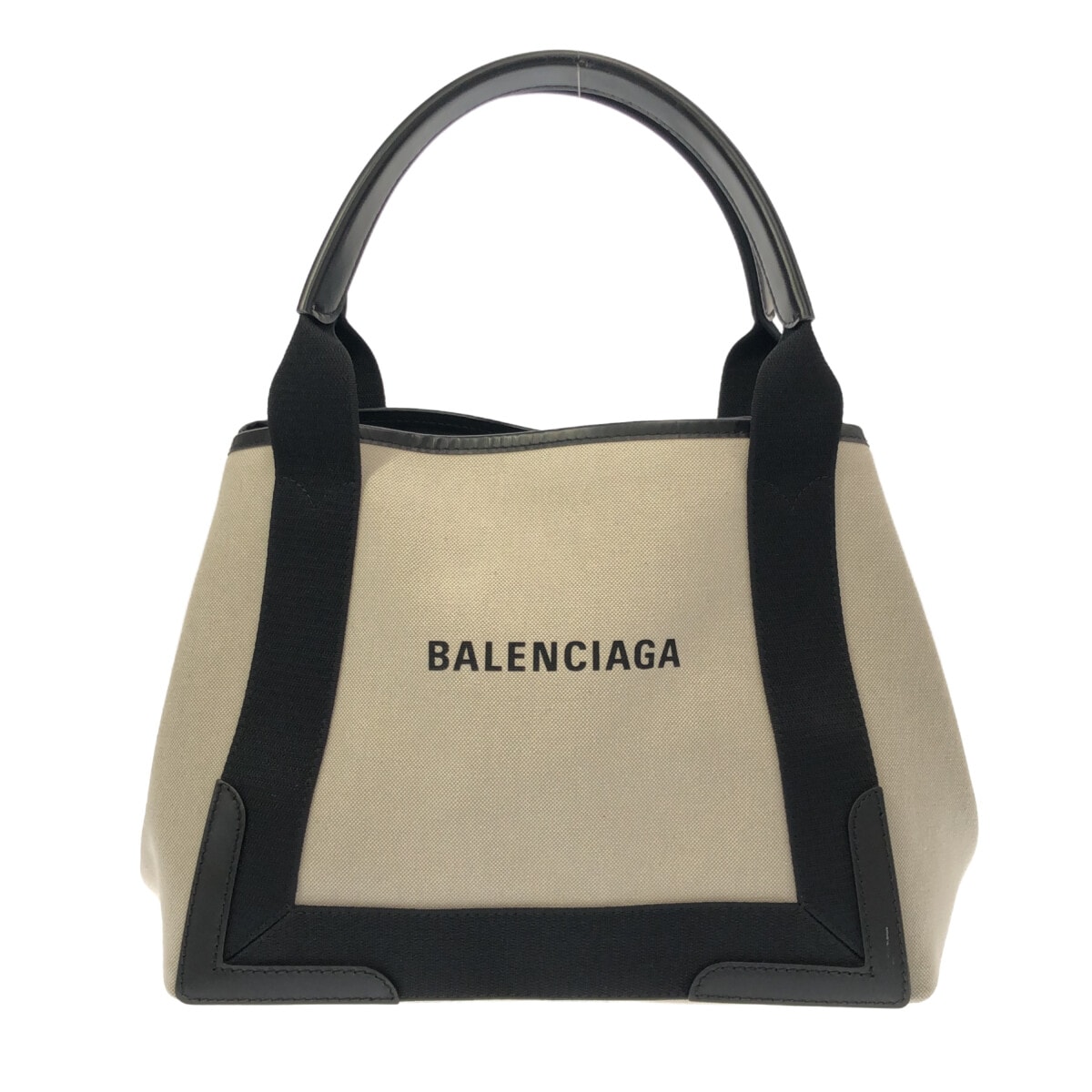 【新着】【中古】BALENCIAGA(バレンシアガ) ネイビーカバスS トートバッグ アイボリー×黒 キャンバス×レザー