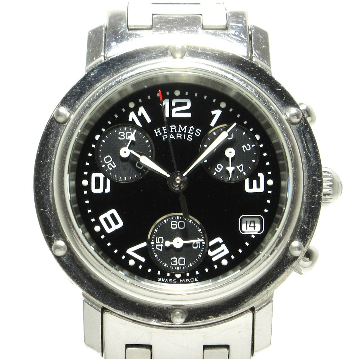 【中古】HERMES(エルメス) クリッパークロノ 腕時計 SS 黒
