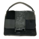 【新着】【中古】TOD'S(トッズ) ダブルT ハンドバッグ 黒 レザー×スエード×パイソン