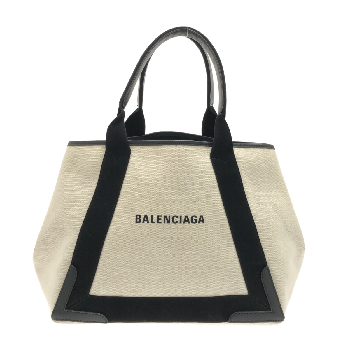 【中古】BALENCIAGA(バレンシアガ) ネイビー ニューミディアム カバスバッグ トートバッグ アイボリー×黒 キャンバス×レザー